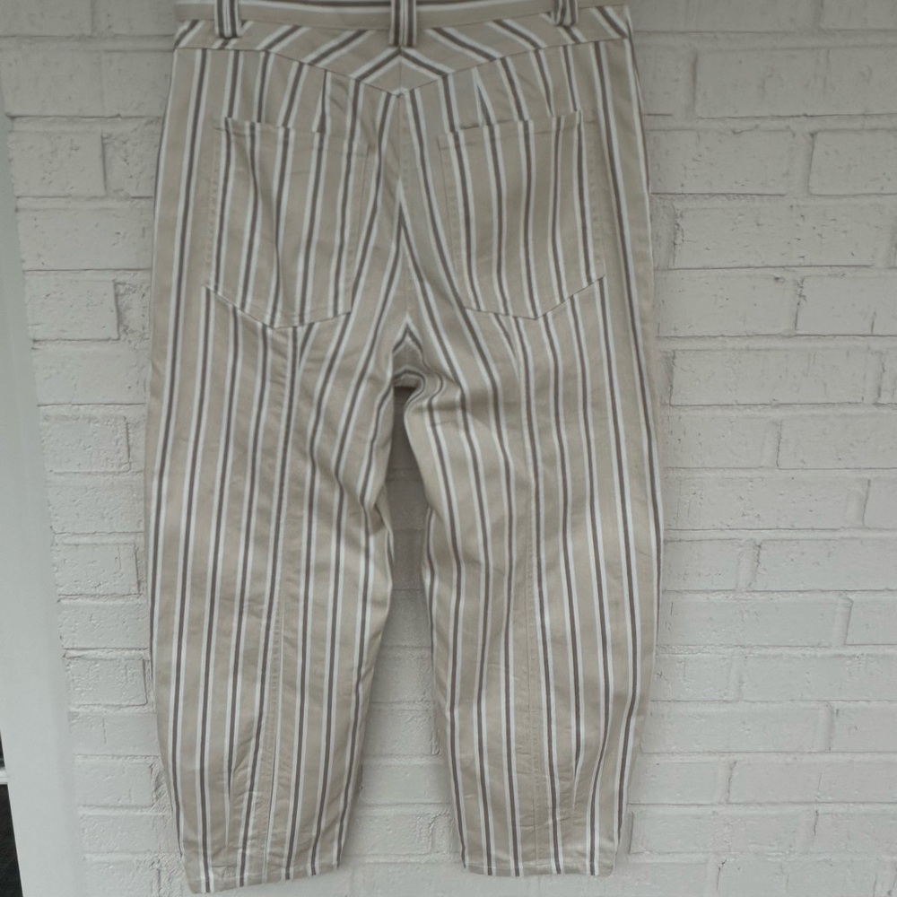 Pearl by Lela Rose Beige and White Striped Slim Barrel Leg Chinos - Picture 7 of 12